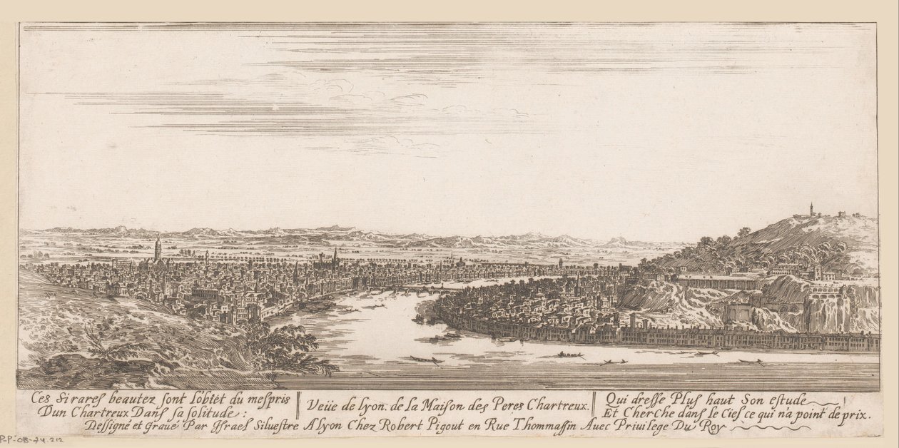 Gezicht op Lyon vanuit het kartuizerklooster door Israël Silvestre
