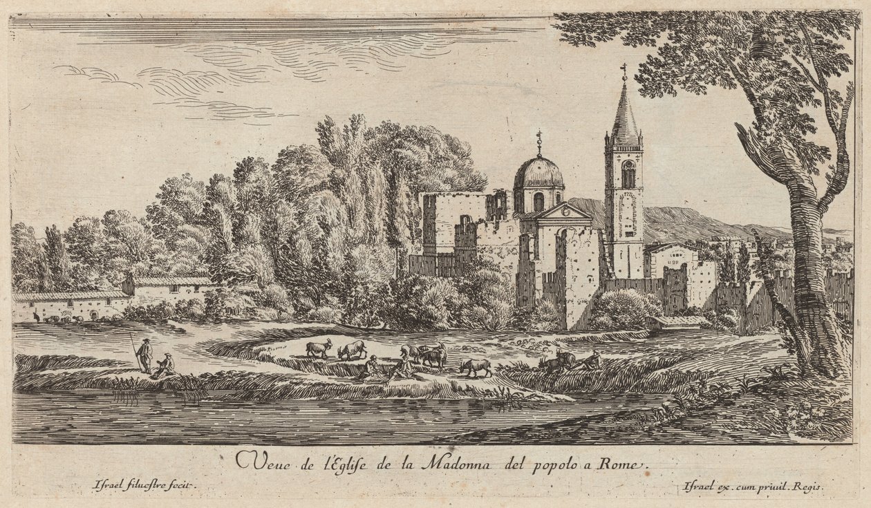 Gezicht op de Kerk van de Madonna del Popolo in Rome door Israël Silvestre