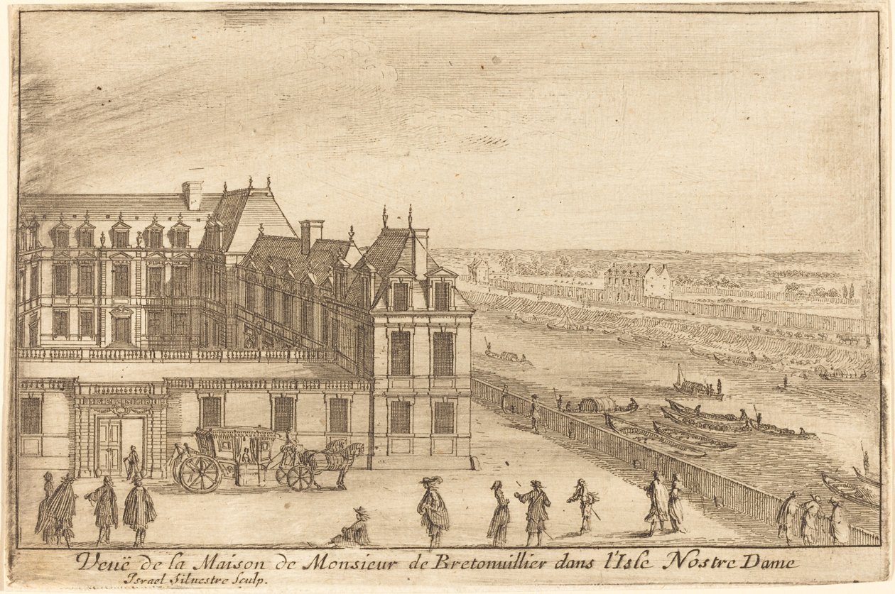 Gezicht op het Huis van de Heer de Bretonuiller op het Eiland Notre Dame door Israël Silvestre