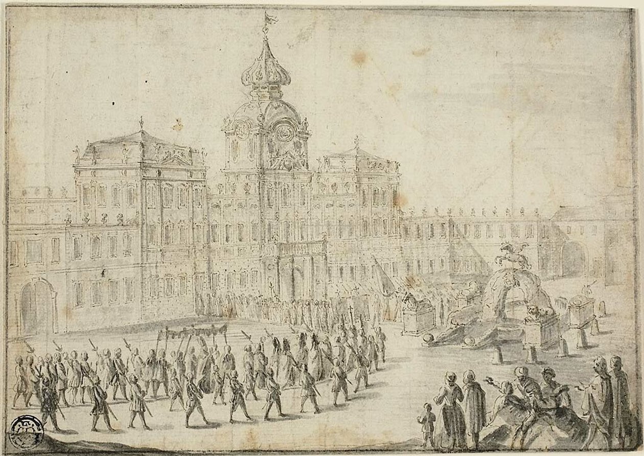 Religieuze processie gaat Schloss Mirabell binnen, Salzburg door Israël Silvestre the Younger