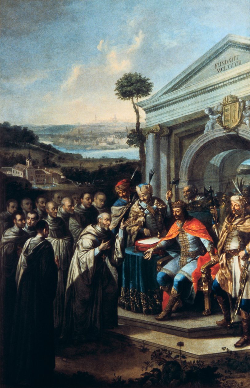 Béla III sticht het Cisterciënzer klooster in Szentgotthard in 1183, 1795-1796 door Istvan Dorfmeister