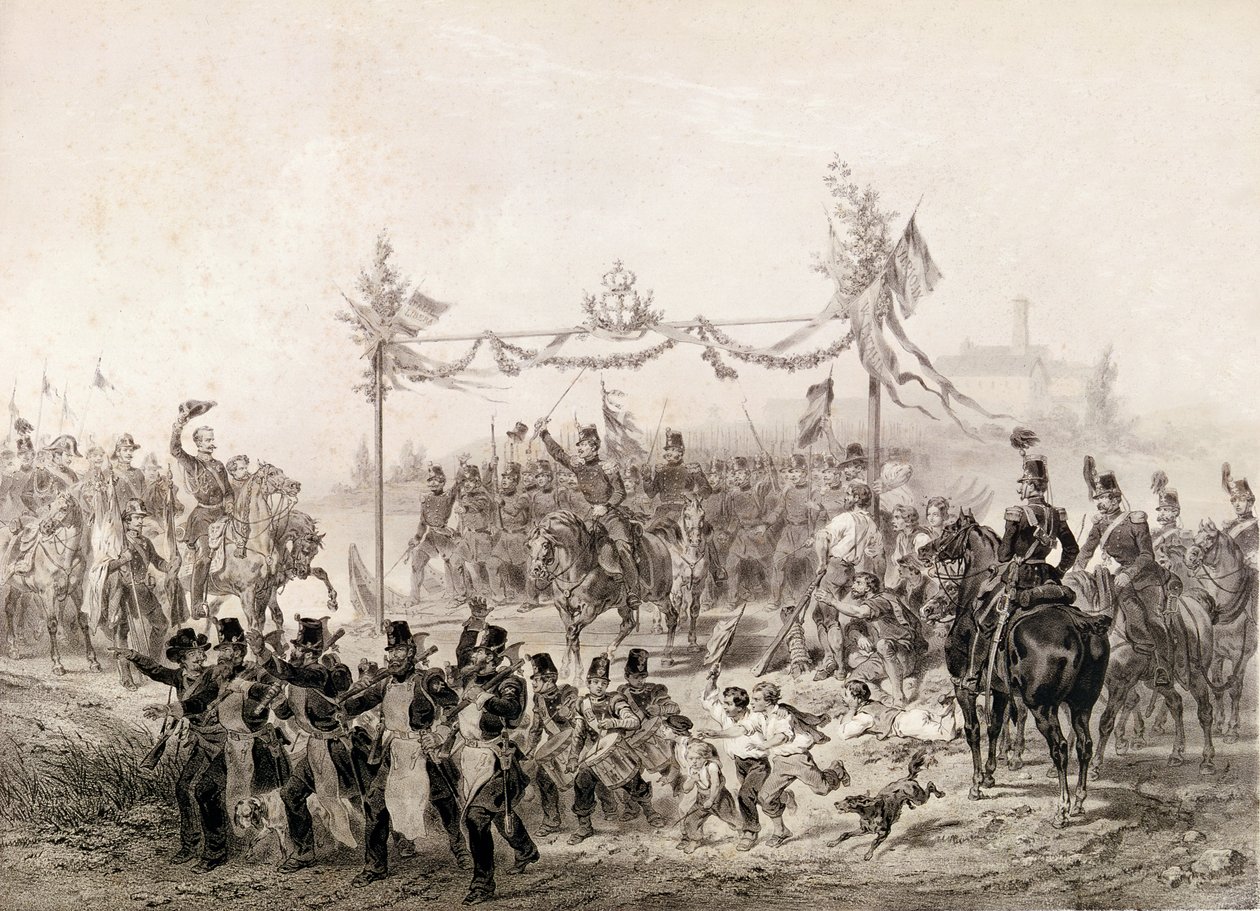 Charles-Albert I (1798-1849) Prins van Carignan in Bevel van het Piëmontese Leger dat de Tessin Oversteekt door Italian School
