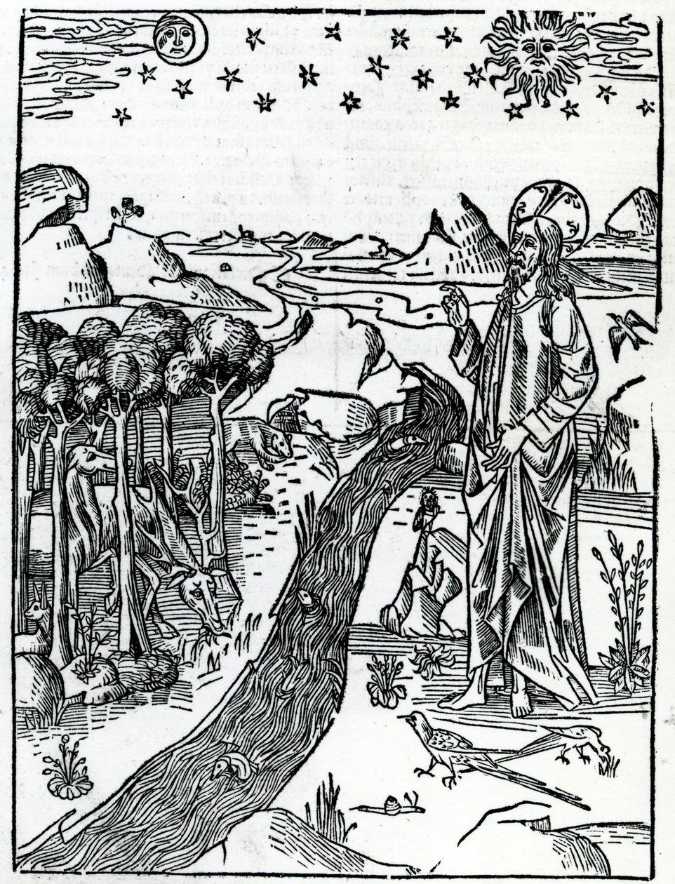Schepping, eerste pagina van Genesis, uit de Lugduni Bijbel, 1538 door Italian School