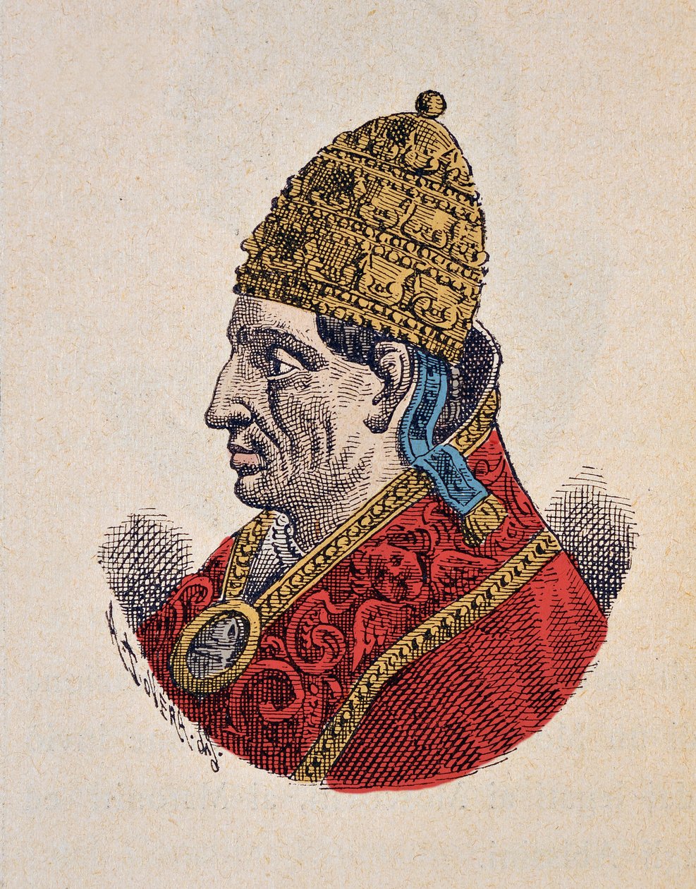 Portret van paus Adrianus VI (1522-1523), 1898 (gravure met latere inkleuring) door Italian School