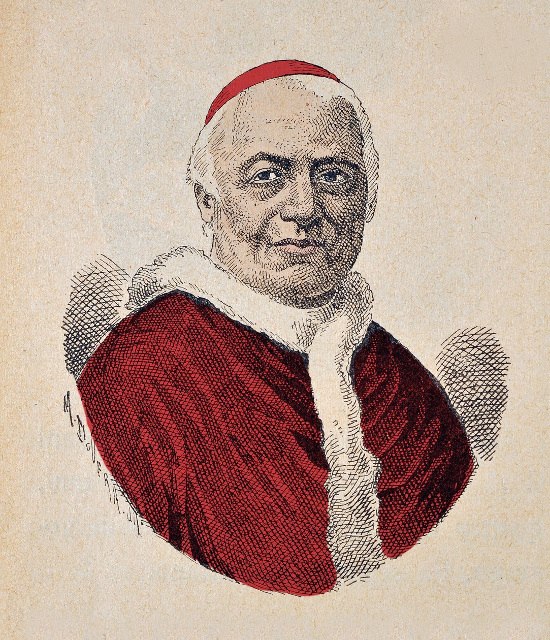Portret van paus Pius IX (1846-1878) (gravure met latere inkleuring) door Italian School