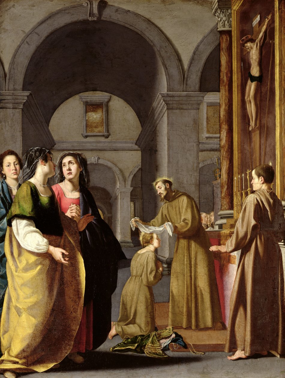 St. Clara ontvangt de sluier van St. Franciscus van Assisi door Italian School