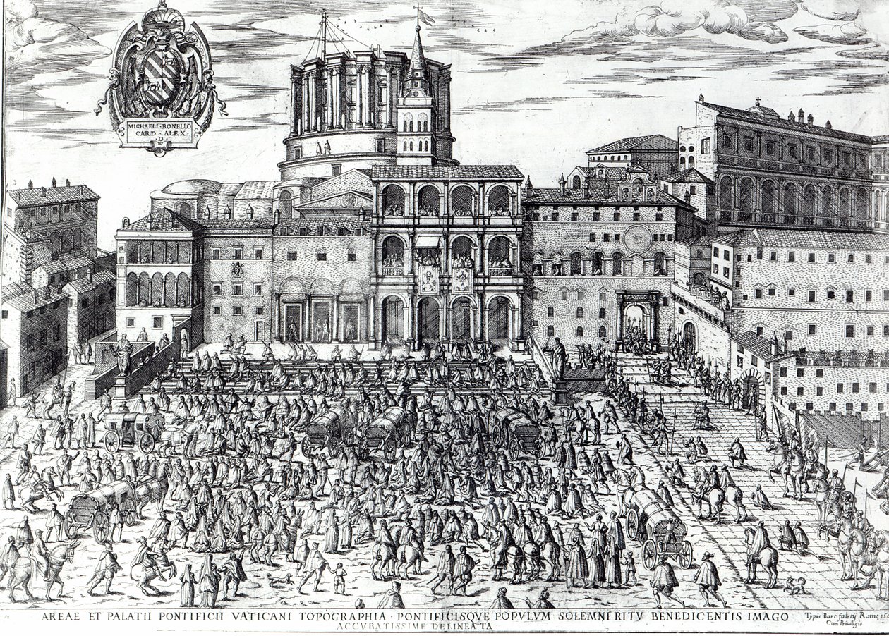 De zegening van paus Pius V op het Sint-Pietersplein c.1567 door Italian School