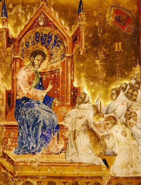 De broeders presenteren de regel aan St. Marcus, uit een Mariegola van de lekenbroederschap van St. Marcus door Italian School
