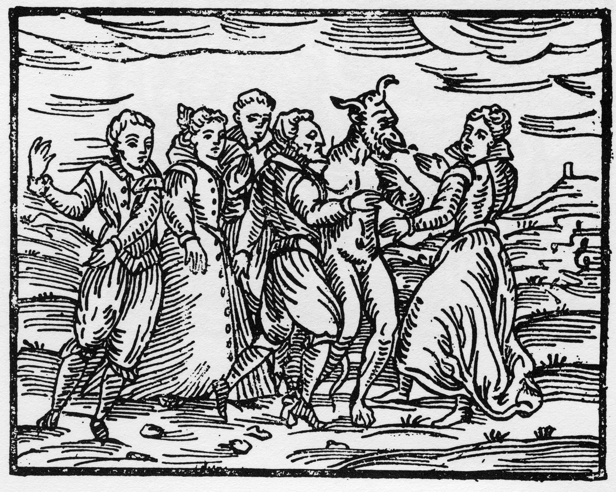 Heksen dansen met de Duivel, illustratie uit Compendium Maleficarum door Francesco Maria Guazzo, 1608 door Italian School