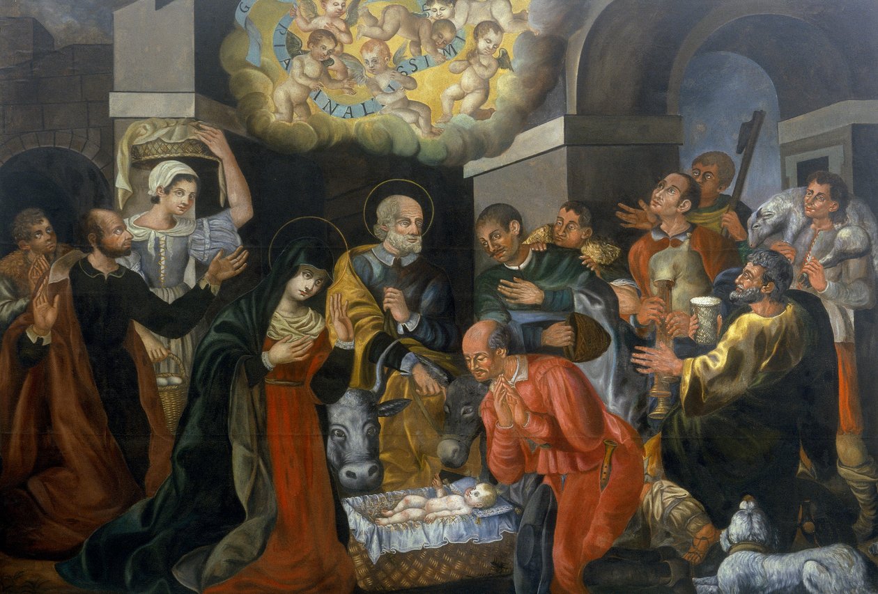 De Geboorte en de Aanbidding van de Herders door Italian School Italian School