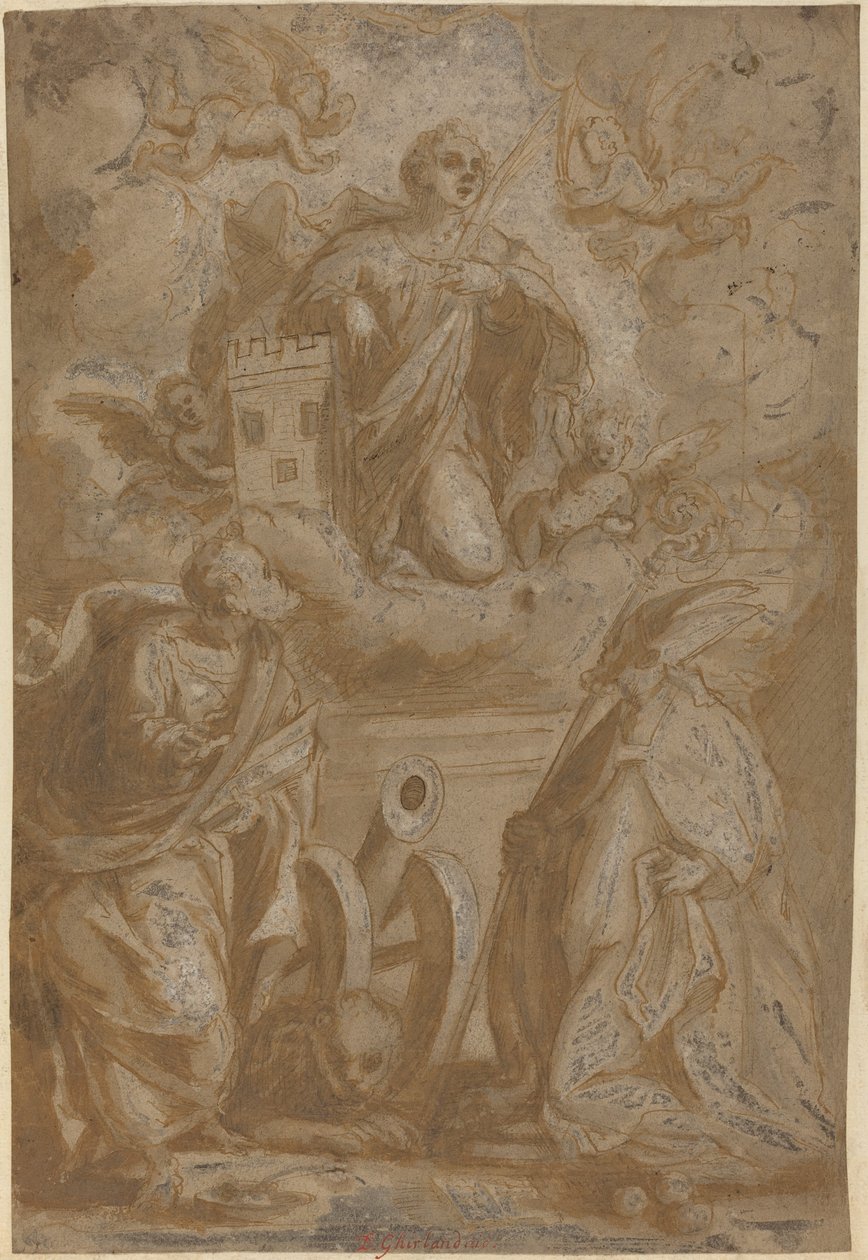 Sint Barbara in Glorie met Heiligen Nicolaas en Hiëronymus door Italian 16th Century