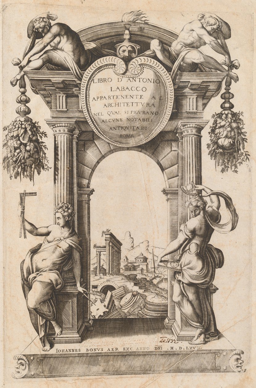 Libro Appartenente al Architettura [Titelpagina] door Italian 16th Century, after Antonio Labacco, published by Giovanni Boni