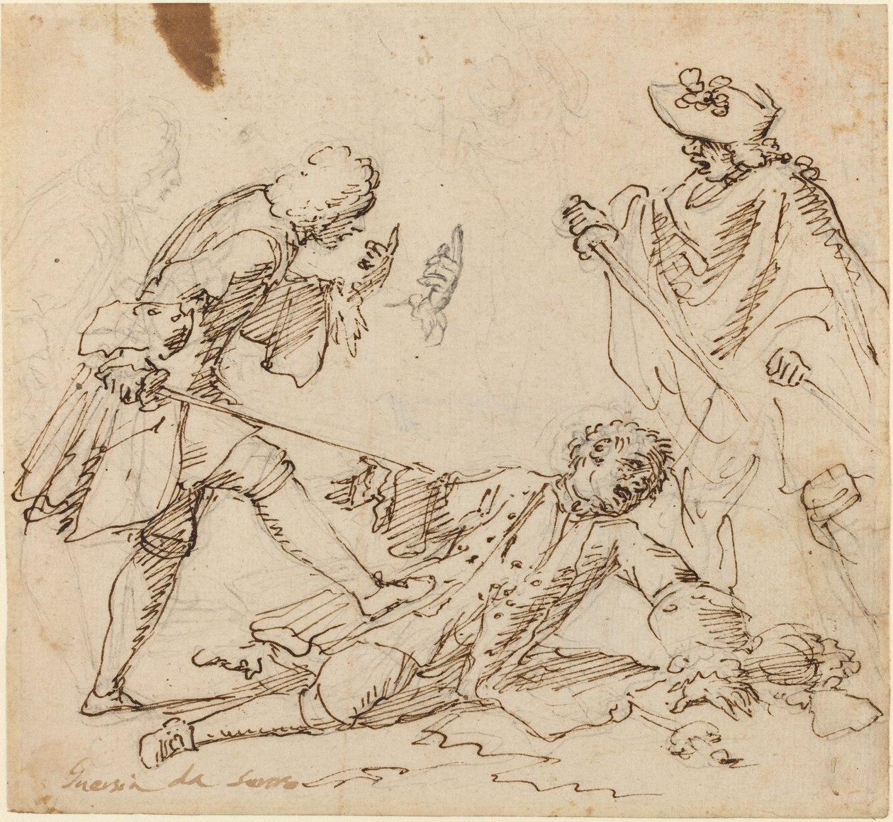 Drie mannen vechten door Italian 17th or 18th Century