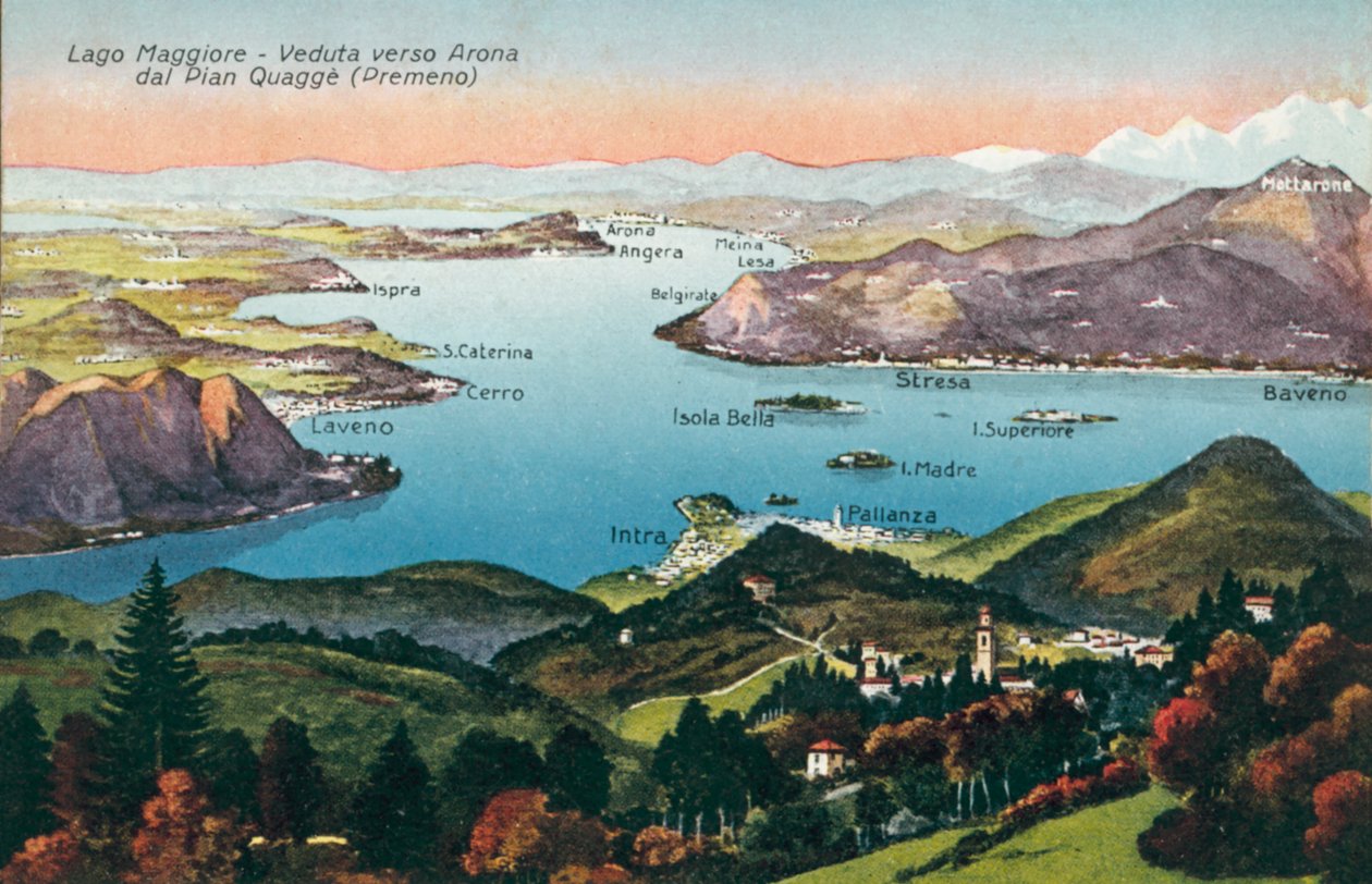 Lago Maggiore, Uitzicht richting Arona vanaf Pian Quagge, Premeno (kleurenfoto) door Italian Photographer