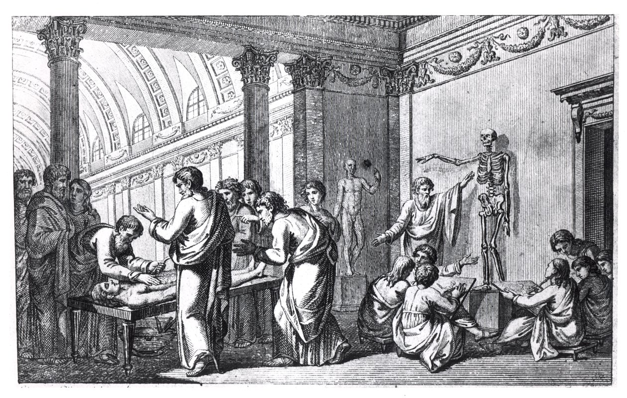 Een anatomieschool in de oudheid, uit Tabulae Anatomicae door Pietro Berrettini da Cortona (1596-1669) gepubliceerd in Rome, 1778 door Italian School