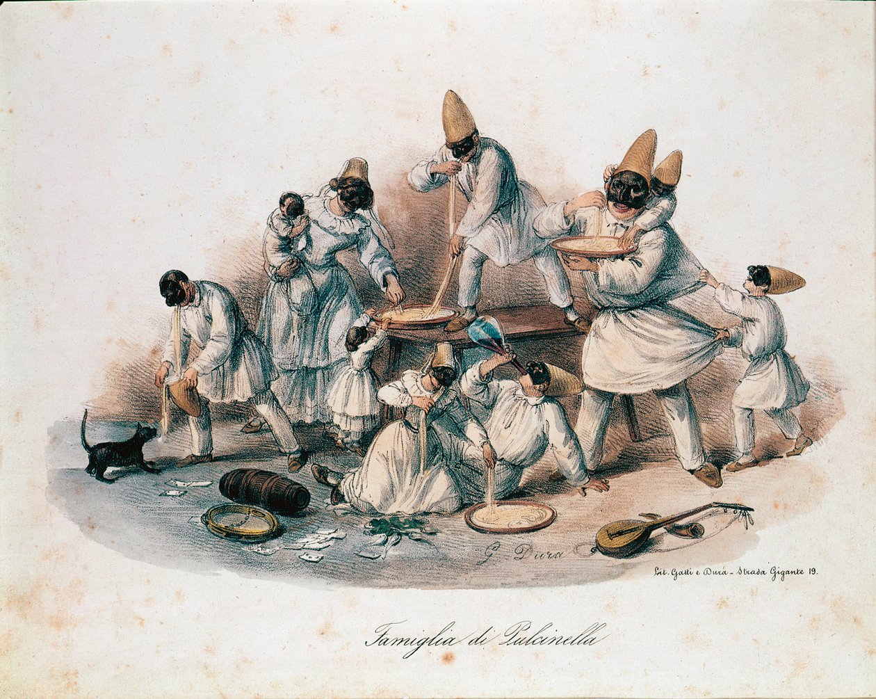 Een familie van Pulcinella, personage van de commedia dell