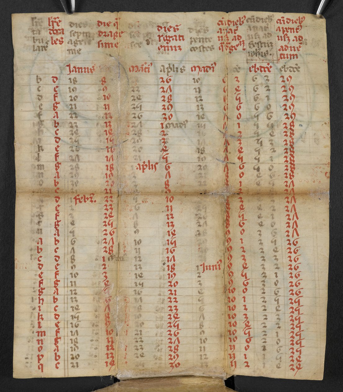 Een Italiaanse vouwkalender voor januari tot november, c. 1381 door Italian School