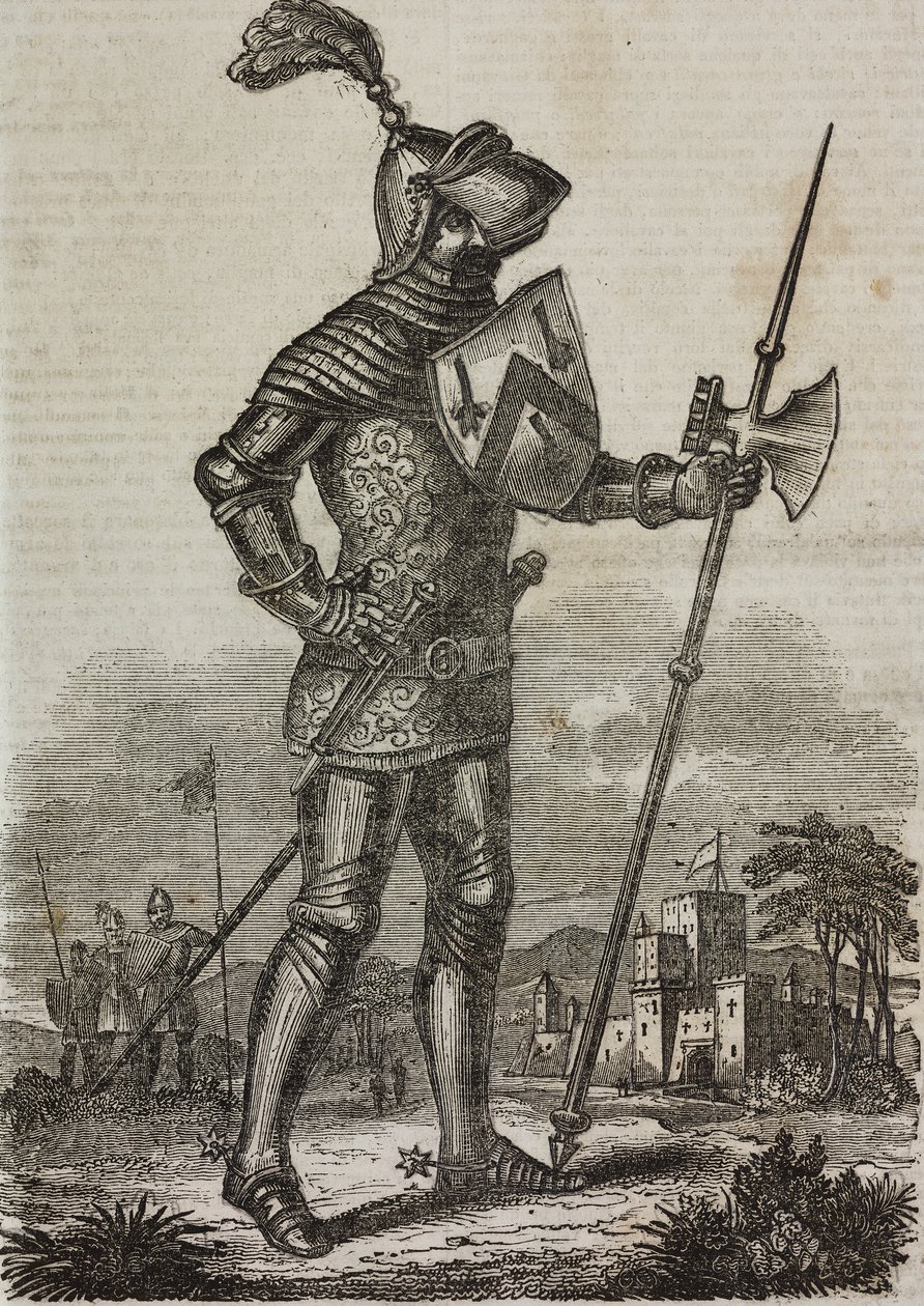 Pantser uit het tijdperk van koning Hendrik V van Engeland, illustratie uit 