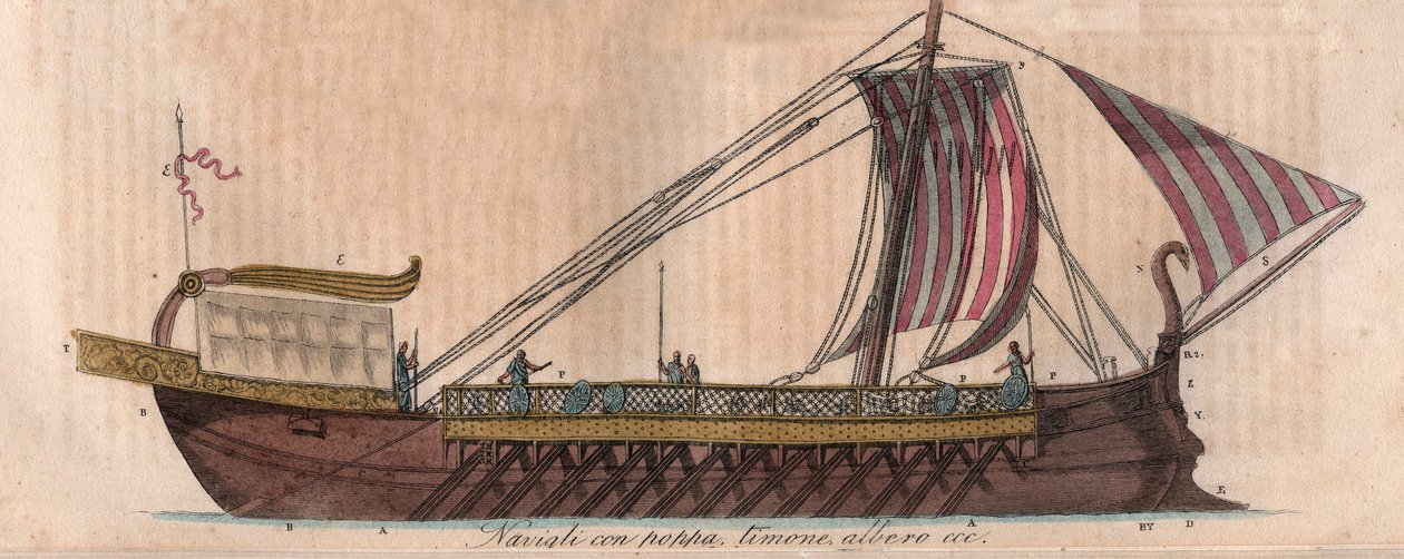 Atheense trireem, 4e eeuw v.Chr. - gravure uit 