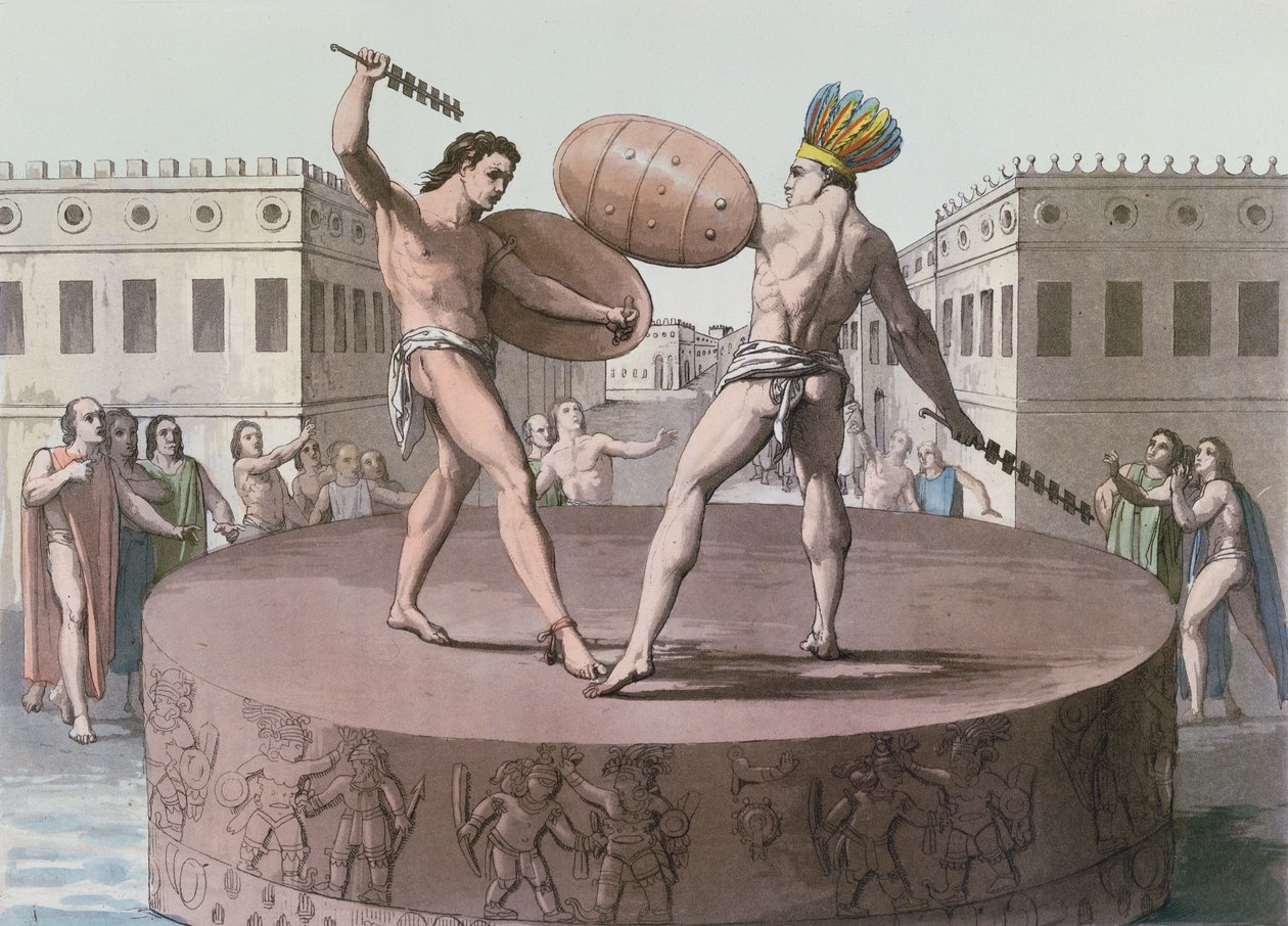 Azteekse krijgers in gevecht op een Cuauhxicalli, c.1820 door Italian School