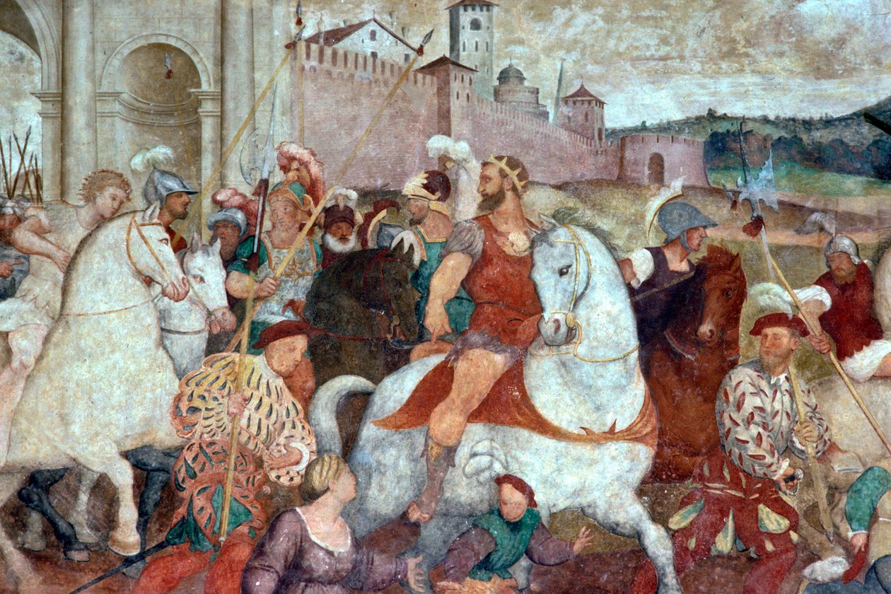 Slagveld buiten de stadsmuren, c.1460s door Italian School