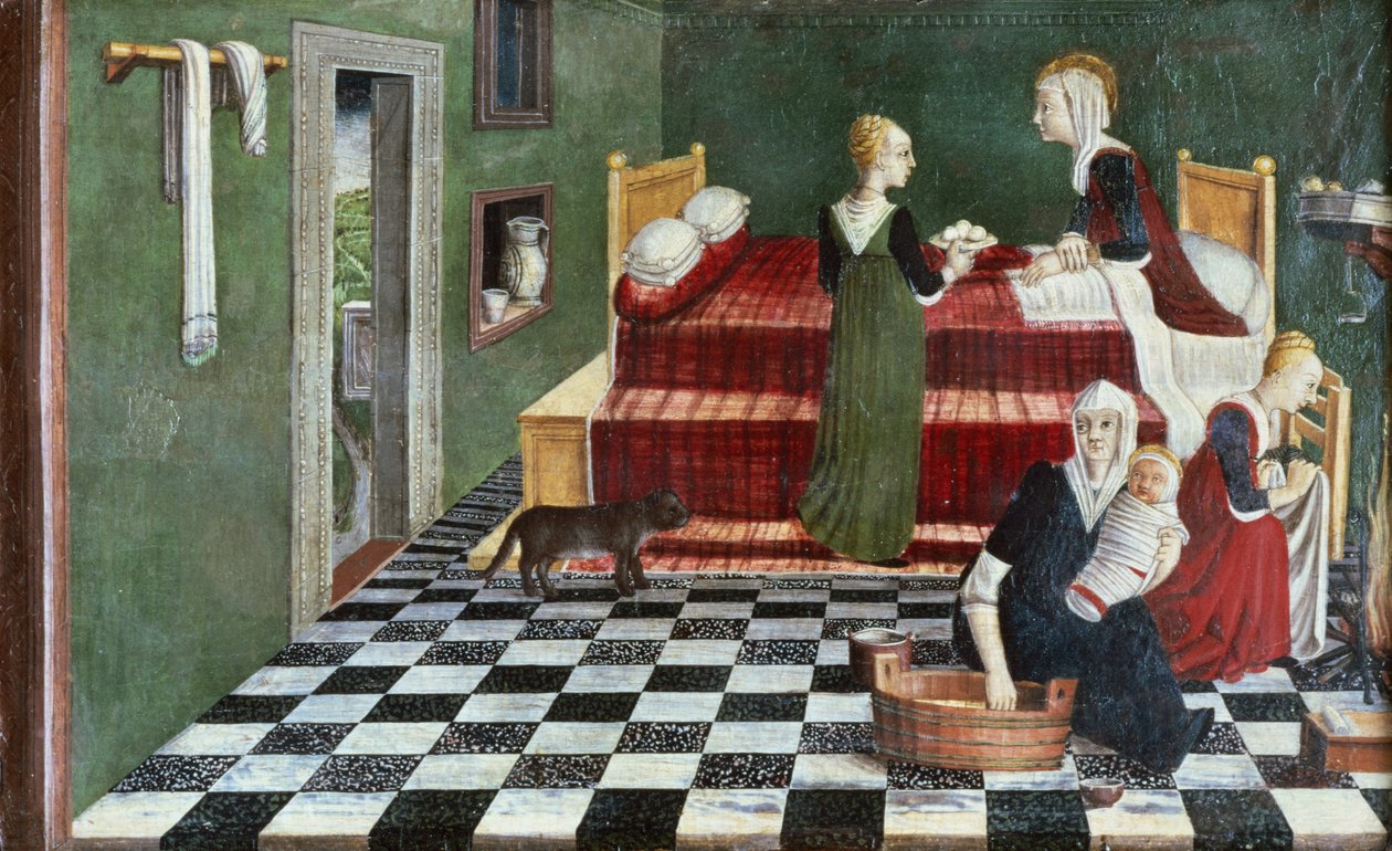 Geboorte van de Maagd (compartiment van een predella), Veneto, ca. 1480 door Italian School