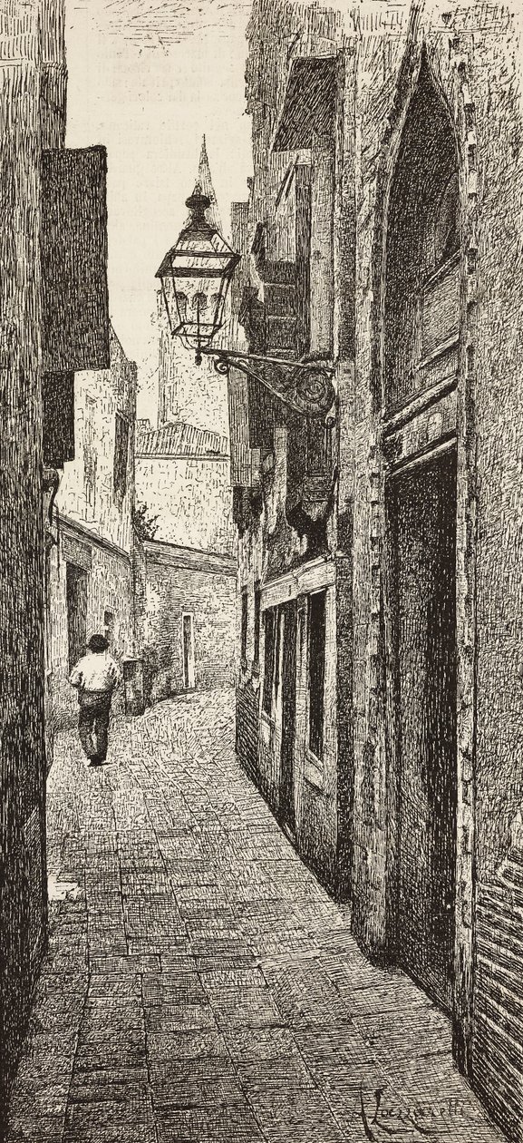 Huis van Carlo Goldoni in Venetië, Italië, gravure naar tekening van A Lazzaretti, uit L