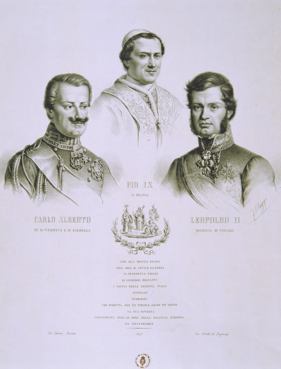 Karel Albert, Pius IX en Leopold II, 1848 door Italian School