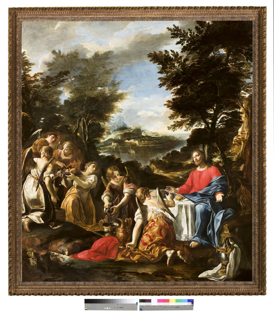 Christus bediend door engelen, ca. 1650-1700 door Italian School