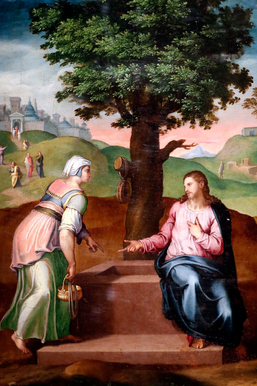Christus en de Samaritaanse vrouw bij de bron (tweede helft van de 16e eeuw) door Italian School