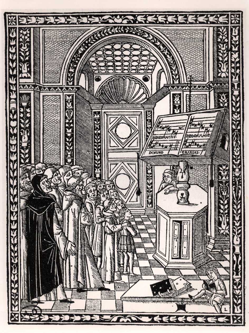 Kerkkoor, illustratie uit Practica Musicae door Franchino Gaffurio (1451-1522), gepubliceerd in Venetië 1512 door Italian School