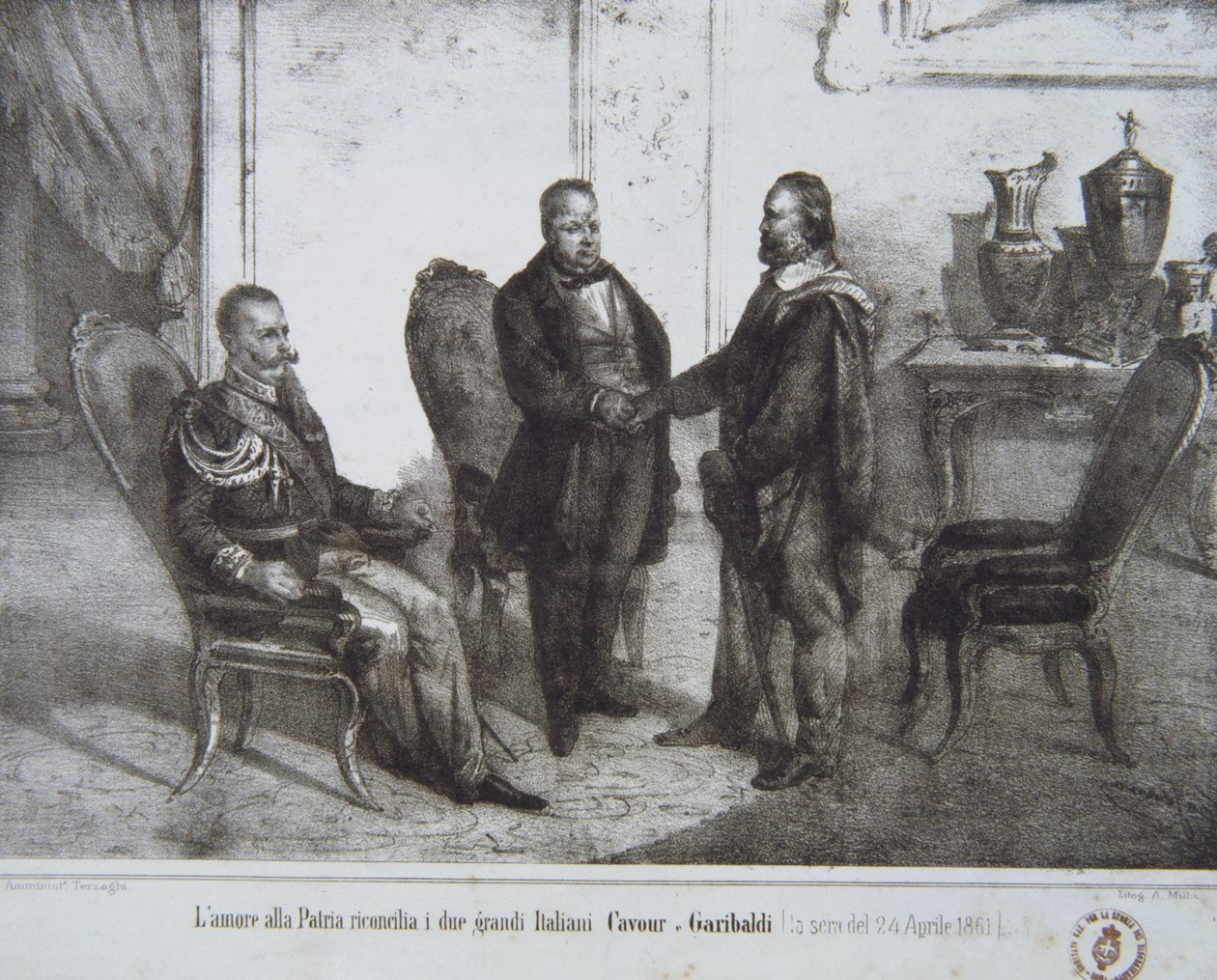 Raad tussen Garibaldi en Cavour op 24 april 1861 door Italian School
