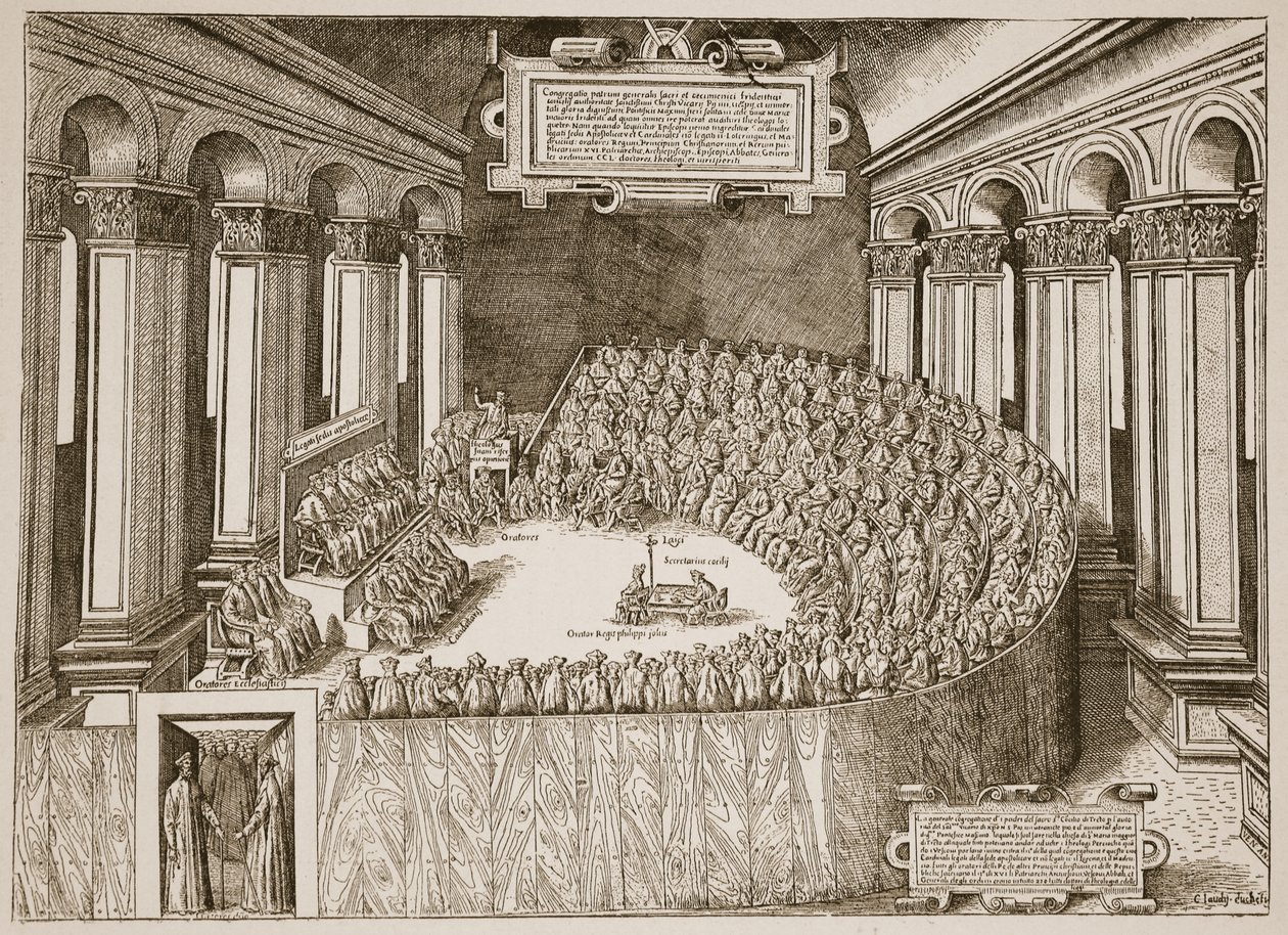 Raad van Trente, 1563, uit een ets gepubliceerd in Venetië in 1565, illustratie uit De Kerk van Engeland: Een Geschiedenis voor het Volk door H.D.M. Spence-Jones door Italian School