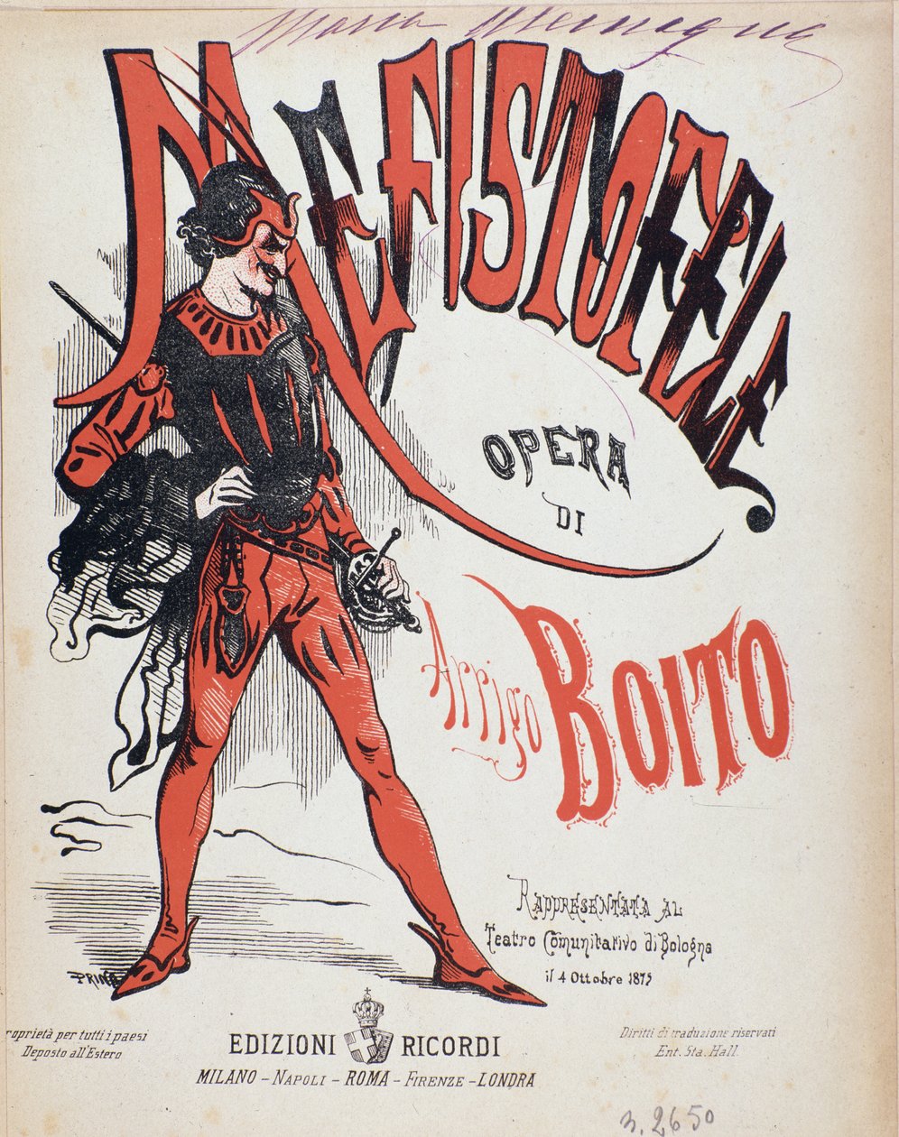 Omslag van de partituur van Mefistofele opera door Arrigo (Enrico) Boito. door Italian School