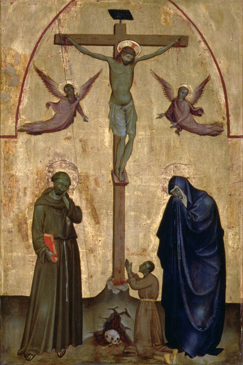 Kruisiging met St. Franciscus van Assisi en een schenker door Italian School