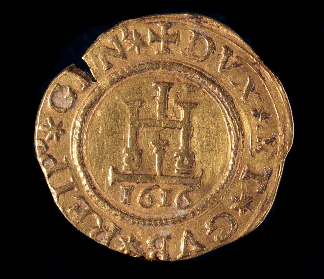 Munt van de Republiek Genua: een gouden quadrupla met een Genua-portaal. Diameter 32 mm. 1616. voorkant. Genua Musei di Strada Nuova door Italian School