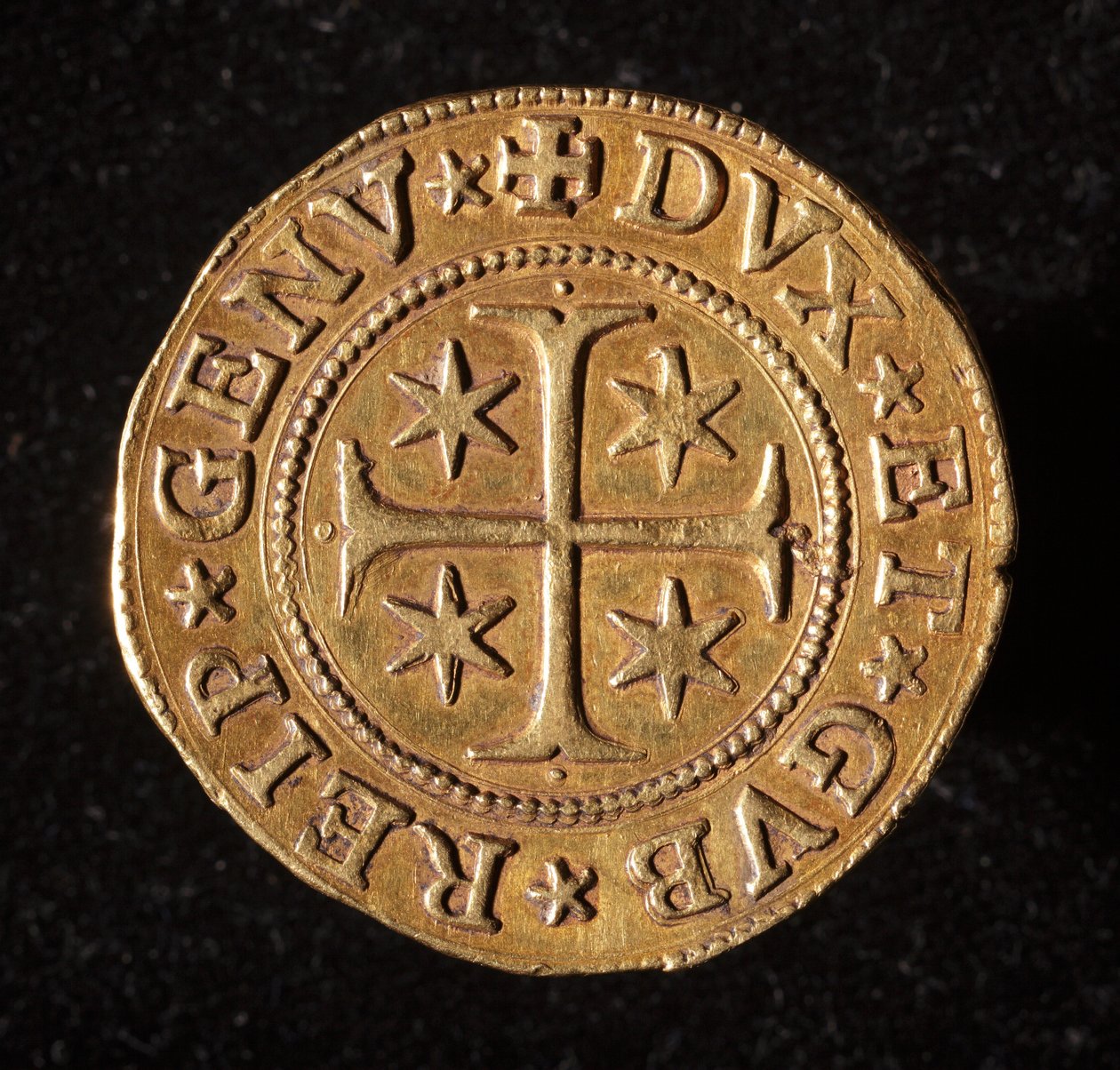 Munt van de Republiek Genua: vijf gouden doppie munt. Diam. 41 mm. 1642. voorkant. Genua Musei di Strada Nuova door Italian School