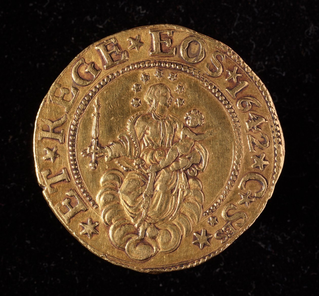 Munt van de Republiek Genua: vijf gouden doppie munt. Diam. 41 mm. 1642. achterkant. Genua Musei di Strada Nuova door Italian School