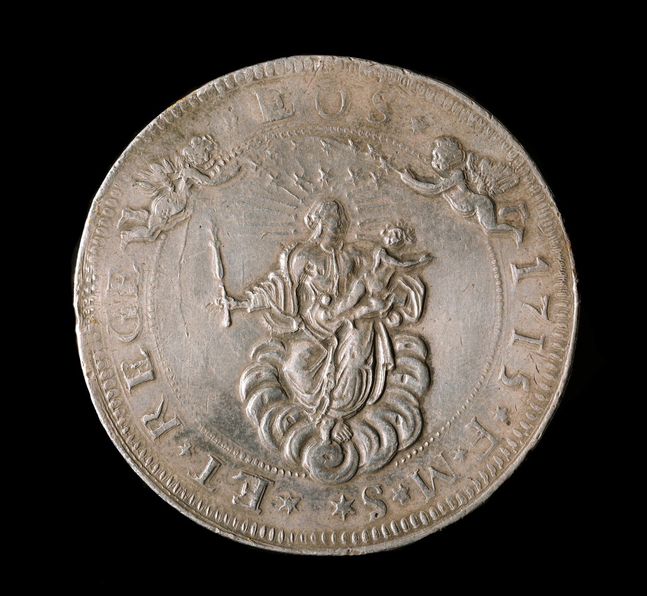 Munt van de Republiek Genua: zes ecu zilveren munt. Diam. 61,5 mm. 1715. Voorkant. Genua Musei di Strada Nuova (inv, M7156) door Italian School