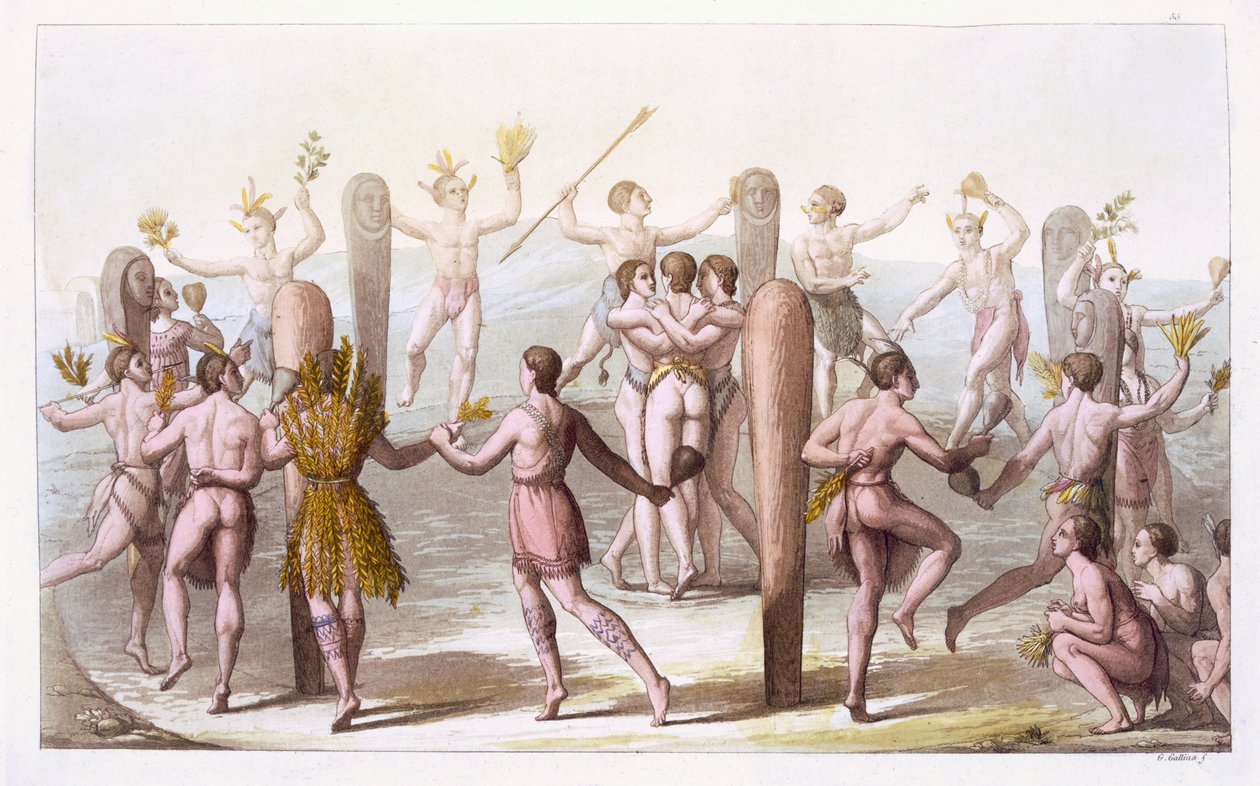 Dansen van de inheemse bewoners van Virginia, ca. 1820 door Italian School