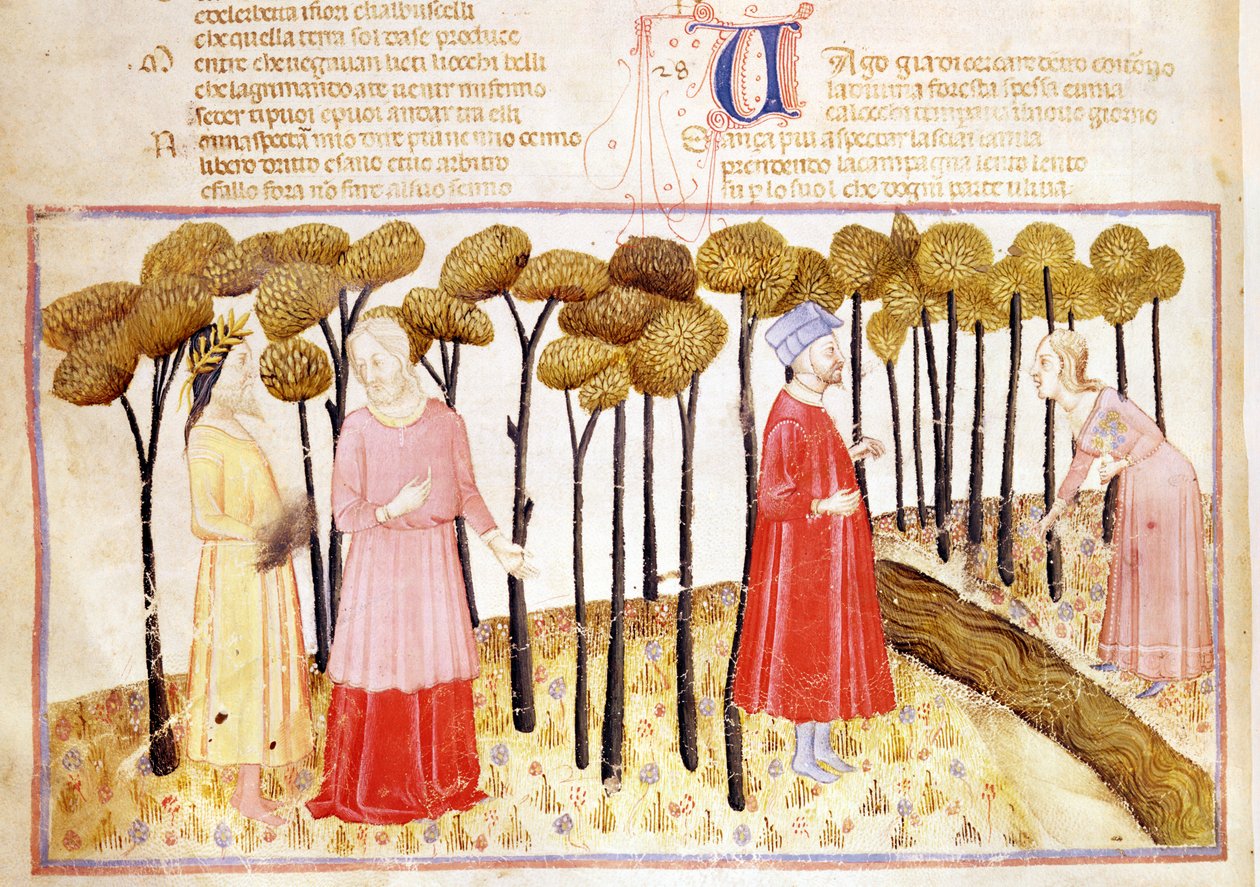 Dante en Vergilius op de top van het vagevuur, uit De goddelijke komedie door Dante Alighieri door Italian School