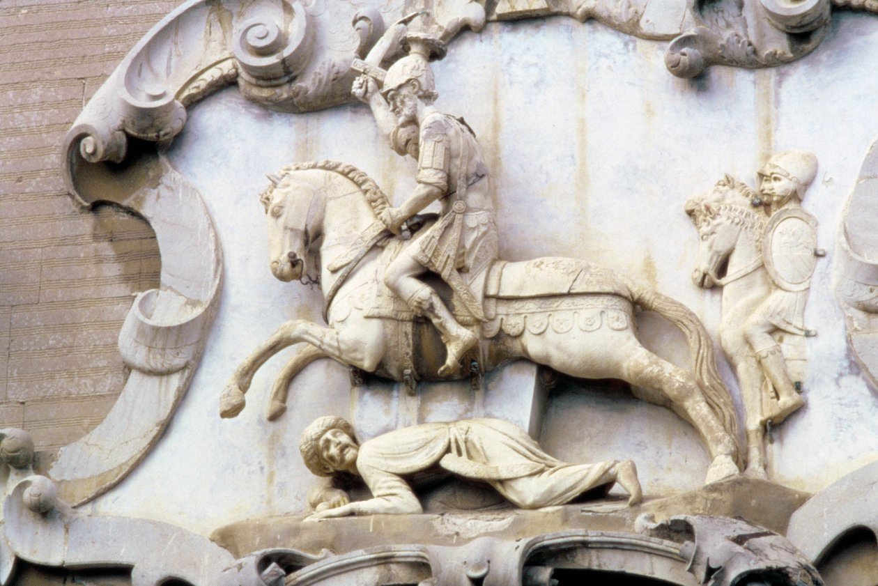 (detail) Portaal met graaf Roger (1031-1101) die een moslim aanvalt, 1534 door Italian School