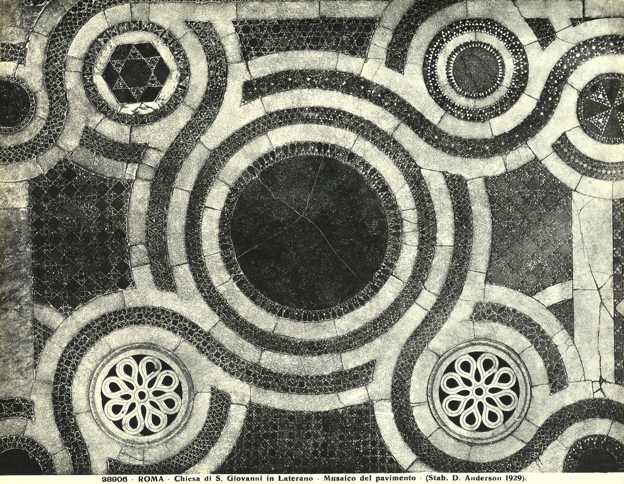 Detail van de Cosmateske vloer van de Basiliek van San Giovanni in Laterano, Rome (mozaïek) door Italian School