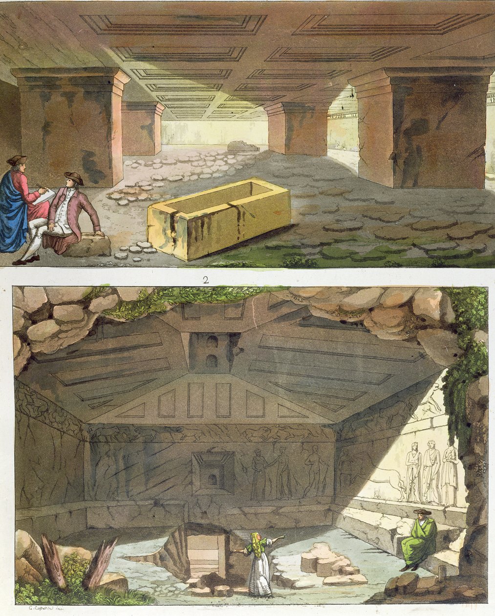 Ontdekking van Etruskische graven, ca. 1820 door Italian School
