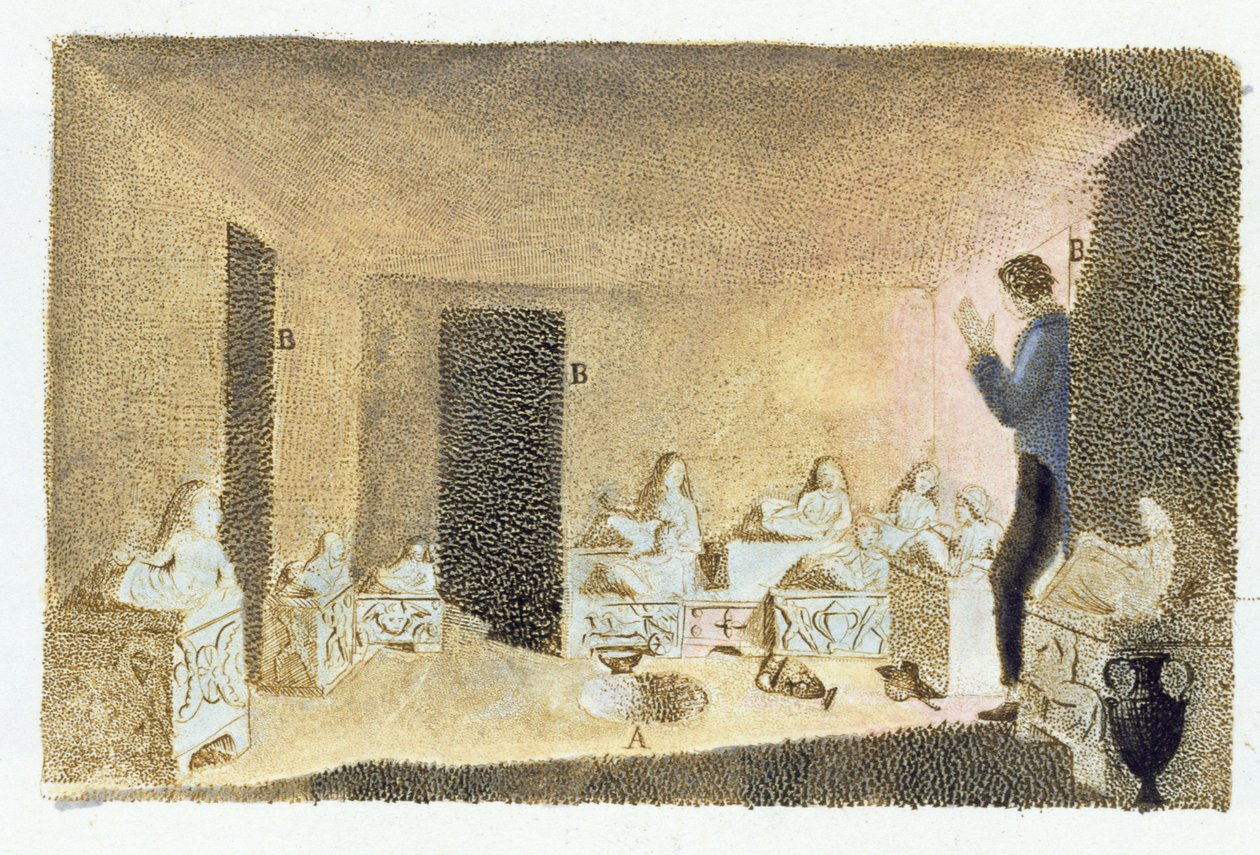 Ontdekking van Etruskische graven, illustratie uit Monumenti Etruschi door Francesco Inghirami, gepubliceerd in Fiesole, 1825 door Italian School