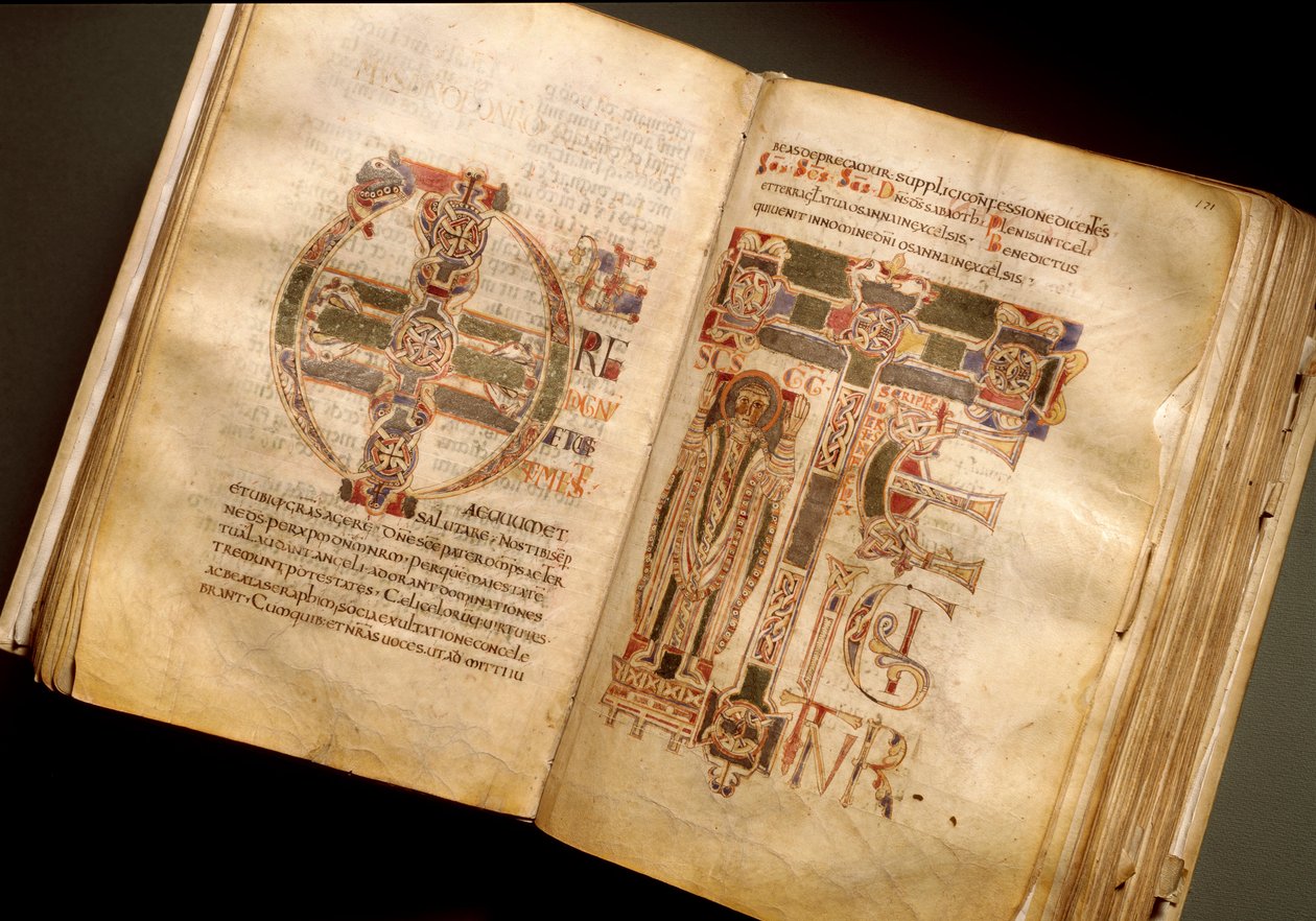 Dubbele pagina van een liturgisch manuscript uit de 11e eeuw door Italian School