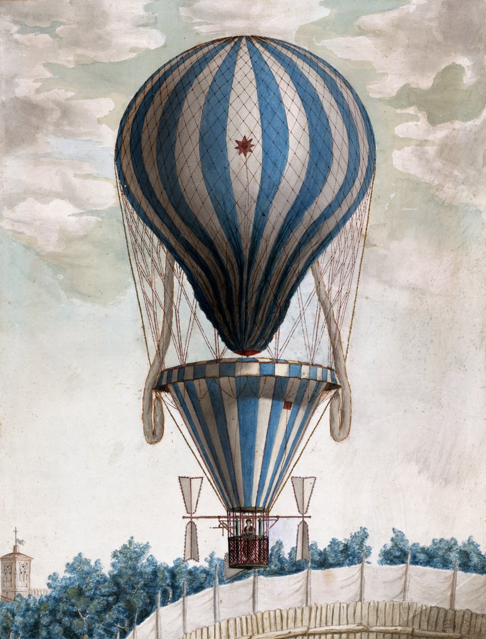 Vroege Heteluchtballon in Vlucht door Italian School