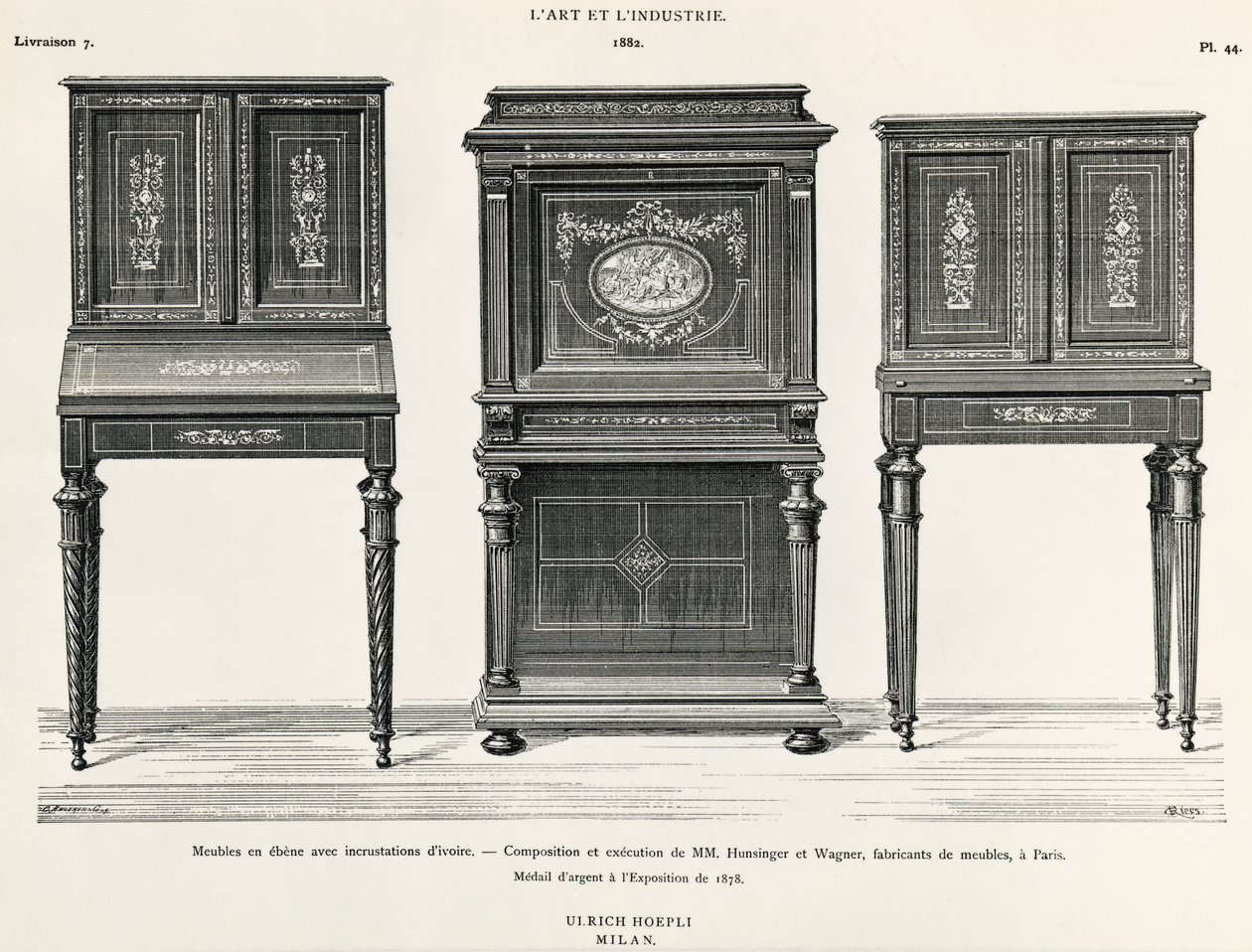 Ebbenhouten meubels door Hunsinger en Wagner, Parijs, illustratie uit L