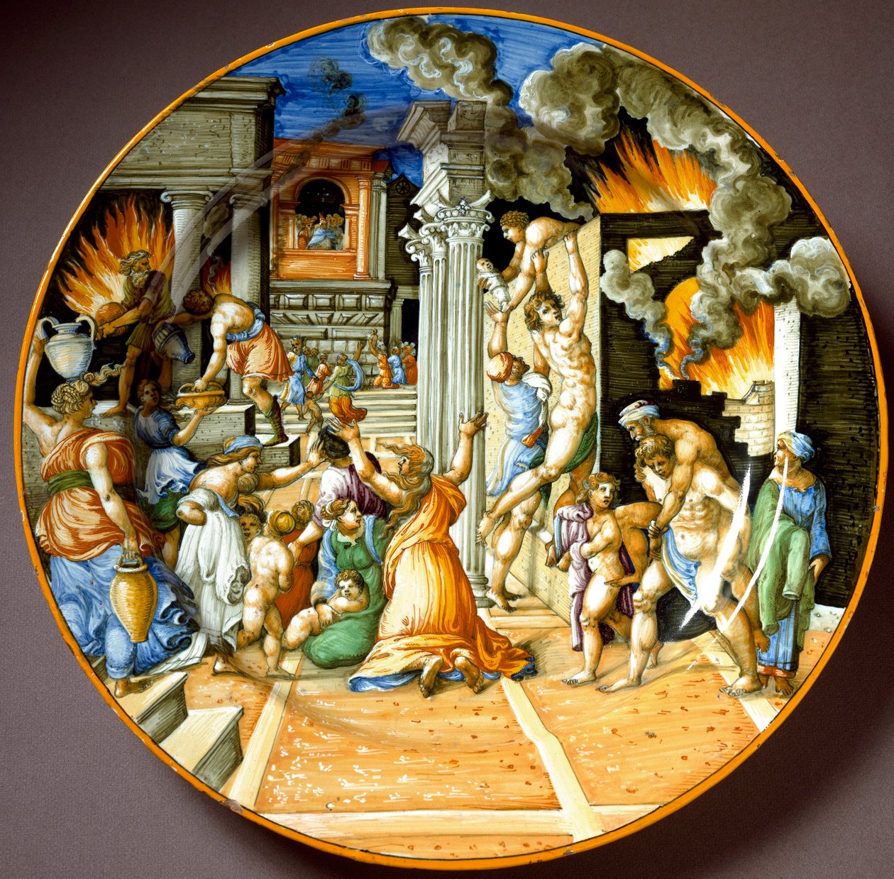 Aeneas en zijn vader Anchises tijdens de brand van Troje (circa 1560) door Italian School