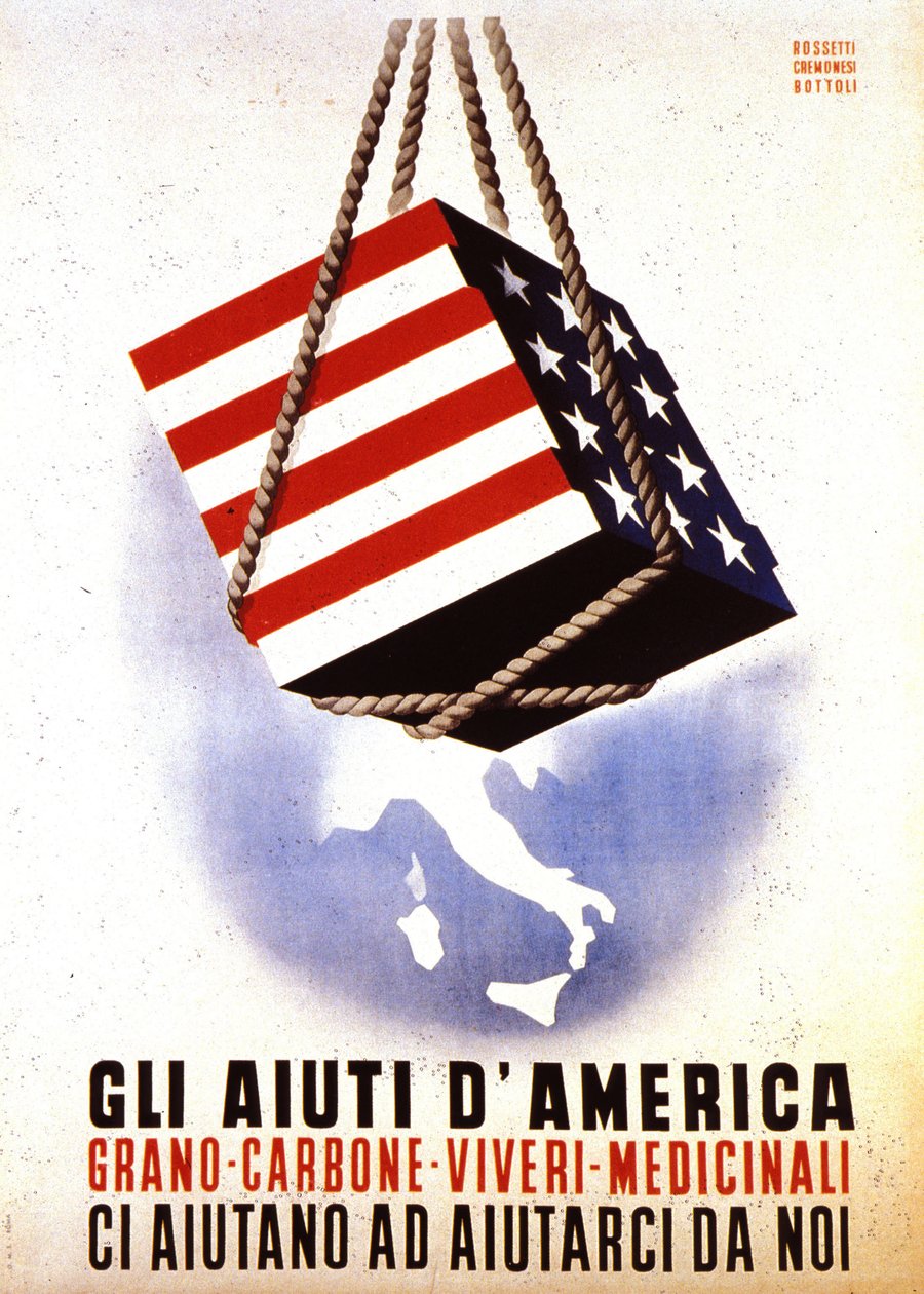 Europees Herstelprogramma (ERP) (1948-1952): "Amerikaanse hulp voor de wederopbouw van Europa". Poster van Rossetti - Cremonesi - Bottoli uit 1948 (poster) door Italian School